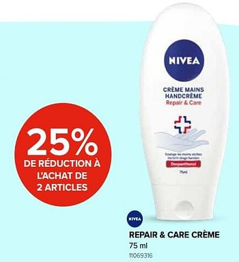 Promoties Nivea repair + care crème 25% de réduction à l`achat de 2 articles - Nivea - Geldig van 27/09/2019 tot 21/10/2019 bij Euro Shop