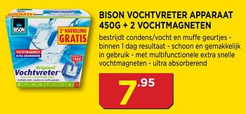 Promoties Bison vochtvreter apparaat 450g + 2 vochtmagneten - Bison - Geldig van 01/10/2019 tot 20/10/2019 bij Bouwcenter Frans Vlaeminck