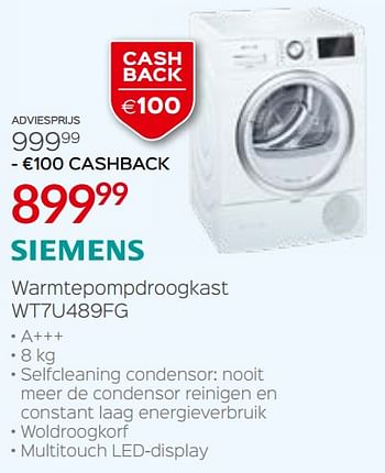 Promoties Siemens warmtepompdroogkast wt7u489fg - Siemens - Geldig van 27/09/2019 tot 31/10/2019 bij ShopWillems