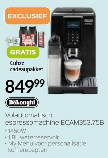 Promoties Delonghi volautomatisch espressomachine ecam353.75b - Delonghi - Geldig van 27/09/2019 tot 31/10/2019 bij ShopWillems