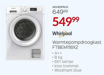 Promoties Whirlpool warmtepompdroogkast ftbem118x2 - Whirlpool - Geldig van 27/09/2019 tot 31/10/2019 bij ShopWillems