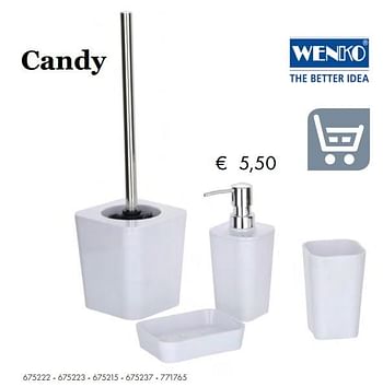 Promotions Wenko zeepdispenser candy wit - Wenko - Valide de 27/09/2019 à 17/11/2019 chez Multi Bazar