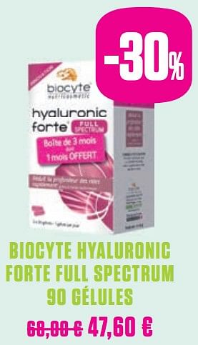 Promotions Biocyte hyaluronic forte full spectrum - Biocyte  - Valide de 01/10/2019 à 30/11/2019 chez Medi-Market