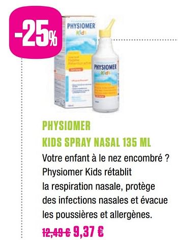 Promotions Physiomer kids spray nasal - Physiomer  - Valide de 01/10/2019 à 30/11/2019 chez Medi-Market