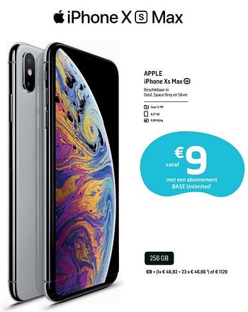 Promoties Apple iphone xs max - Apple - Geldig van 25/09/2019 tot 30/09/2019 bij Base