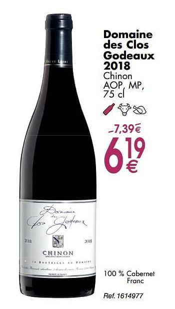 Promoties Domaine des clos godeaux 2018 chinon aop, mp - Rode wijnen - Geldig van 30/09/2019 tot 28/10/2019 bij Cora