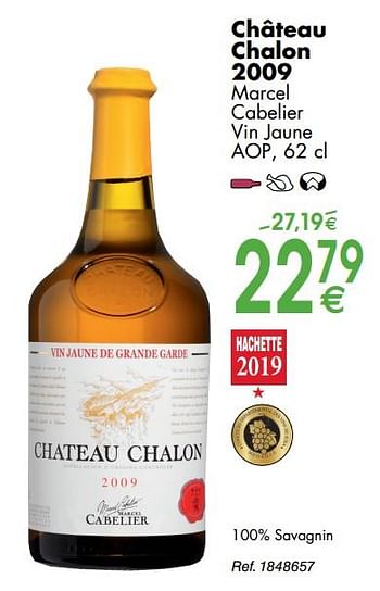 Promoties Château chalon 2009 marcel cabelier vin jaune aop - Witte wijnen - Geldig van 30/09/2019 tot 28/10/2019 bij Cora