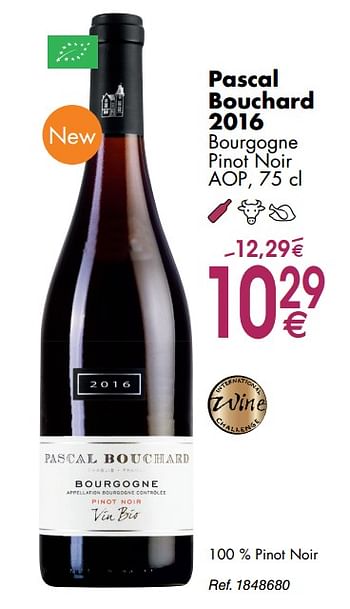 Promoties Pascal bouchard 2016 bourgogne pinot noir aop - Rode wijnen - Geldig van 30/09/2019 tot 28/10/2019 bij Cora
