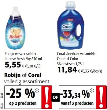 Promoties Robijn of coral volledig assortiment - Huismerk - Colruyt - Geldig van 25/09/2019 tot 08/10/2019 bij Colruyt