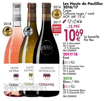 Promoties Les hauts de paulilles 2016-17 cazes collioure rouge - rood - Rode wijnen - Geldig van 30/09/2019 tot 28/10/2019 bij Cora