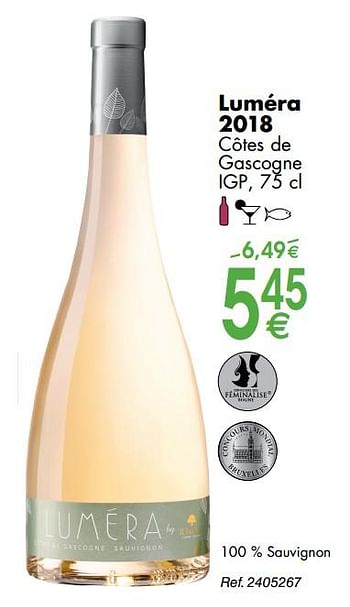 Promoties Luméra 2018 côtes de gascogne - Witte wijnen - Geldig van 30/09/2019 tot 28/10/2019 bij Cora