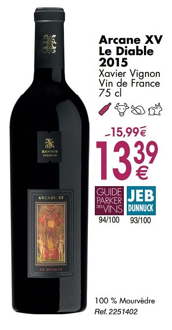 Promoties Arcane xv le diable 2015 xavier vignon vin de france - Rode wijnen - Geldig van 30/09/2019 tot 28/10/2019 bij Cora