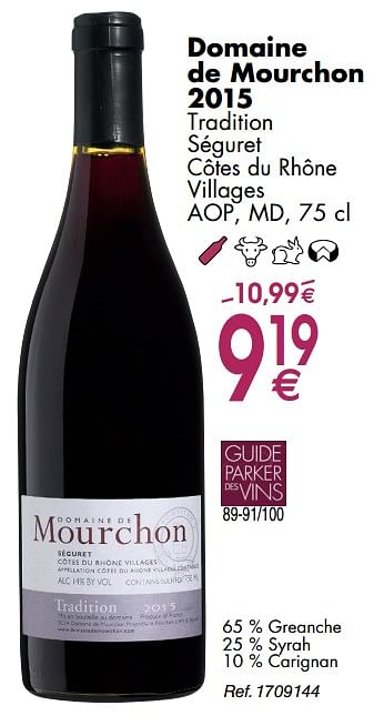 Promoties Domaine de mourchon 2015 tradition séguret côtes du rhône villages - Rode wijnen - Geldig van 30/09/2019 tot 28/10/2019 bij Cora