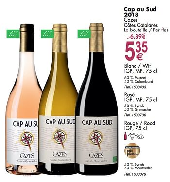 Promotions Cap au sud 2018 cazes côtes catalanes - Vins blancs - Valide de 30/09/2019 à 28/10/2019 chez Cora