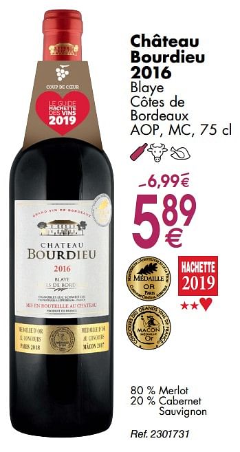Promoties Château bourdieu blaye côtes de bordeaux - Rode wijnen - Geldig van 30/09/2019 tot 28/10/2019 bij Cora