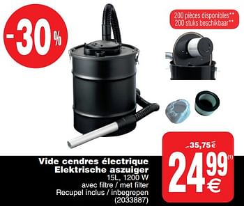 Promotions Vide cendres électrique elektrische aszuiger - Produit maison - Cora - Valide de 01/10/2019 à 14/10/2019 chez Cora