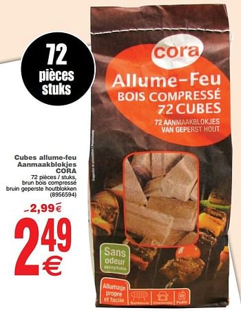 Promoties Cubes allume-feu aanmaakblokjes cora - Huismerk - Cora - Geldig van 01/10/2019 tot 14/10/2019 bij Cora
