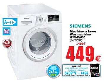 Promoties Siemens machine à laver wasmachine wn14n060 - Siemens - Geldig van 01/10/2019 tot 14/10/2019 bij Cora