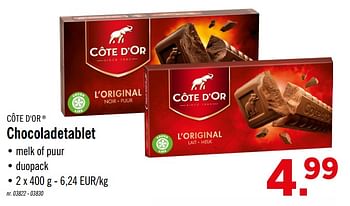Promoties Chocoladetablet - Cote D'Or - Geldig van 07/10/2019 tot 12/10/2019 bij Lidl