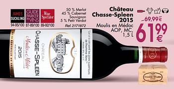 Promoties Château chasse-spleen 2015 moulis en médoc - Rode wijnen - Geldig van 30/09/2019 tot 28/10/2019 bij Cora