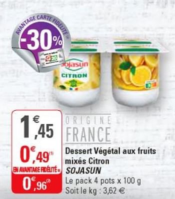 Promoties Dessert végétal aux fruits mixés citron sojasun - Sojasun - Geldig van 25/09/2019 tot 06/10/2019 bij G20