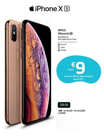 Promoties Apple iphone xs 256gb - Apple - Geldig van 30/09/2019 tot 11/11/2019 bij Base