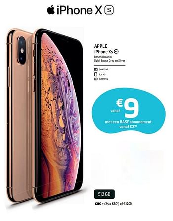 Promoties Apple iphone xs 512gb - Apple - Geldig van 30/09/2019 tot 11/11/2019 bij Base