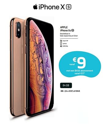Promoties Apple iphone xs 64 gb - Apple - Geldig van 30/09/2019 tot 11/11/2019 bij Base