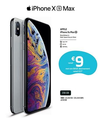 Promoties Apple iphone xs max 256 gb - Apple - Geldig van 30/09/2019 tot 11/11/2019 bij Base