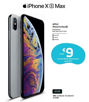 Promoties Apple iphone xs max 512gb - Apple - Geldig van 30/09/2019 tot 11/11/2019 bij Base