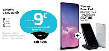 Promotions Samsung galaxy s10e - Samsung - Valide de 30/09/2019 à 11/11/2019 chez Base