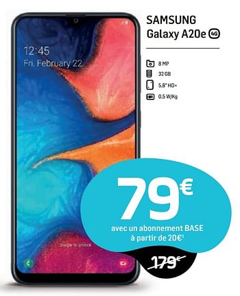Promotions Samsung galaxy a20e - Samsung - Valide de 30/09/2019 à 11/11/2019 chez Base