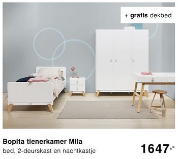 Promoties Bopita tienerkamer mila bed, 2-deurskast en nachtkastje - Bopita - Geldig van 29/09/2019 tot 19/10/2019 bij Baby & Tiener Megastore