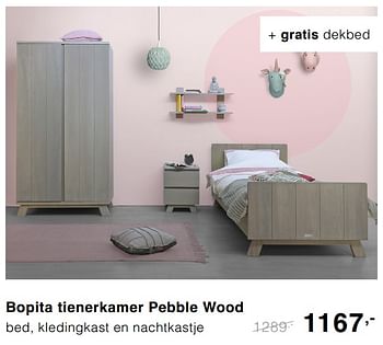 Promotions Bopita tienerkamer pebble wood bed, kledingkast en nachtkastje - Bopita - Valide de 29/09/2019 à 19/10/2019 chez Baby & Tiener Megastore