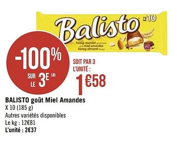 Promoties Balisto goût miel amandes - Balisto - Geldig van 01/10/2019 tot 14/10/2019 bij Super Casino
