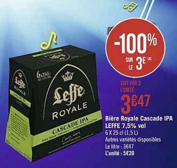 Promotions Bière royale cascade ipa leffe - Leffe - Valide de 01/10/2019 à 14/10/2019 chez Super Casino