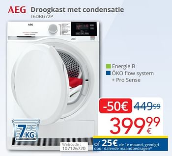 Promoties Aeg droogkast met condensatie t6dbg72p - AEG - Geldig van 01/10/2019 tot 28/10/2019 bij Eldi