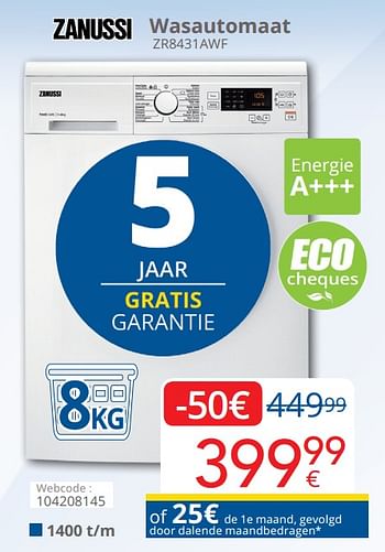 Promoties Zanussi wasautomaat zr8431awf - Zanussi - Geldig van 01/10/2019 tot 28/10/2019 bij Eldi