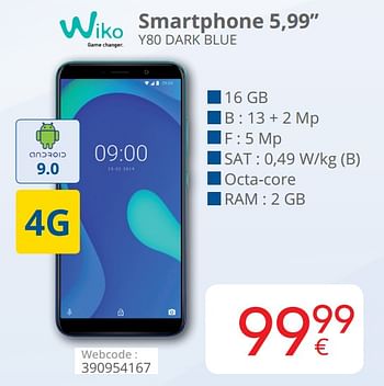 Promoties Wiko smartphone 5,99`` y80 dark blue - Wiko - Geldig van 01/10/2019 tot 28/10/2019 bij Eldi