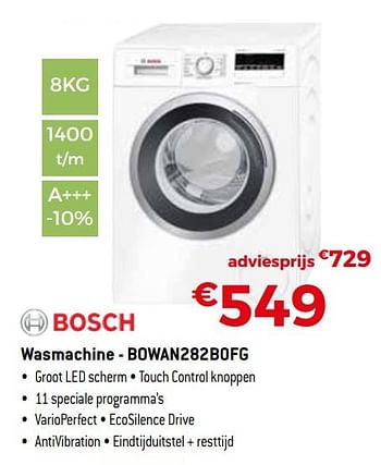 Promotions Bosch wasmachine - bowan282b0fg - Bosch - Valide de 01/10/2019 à 31/10/2019 chez Exellent