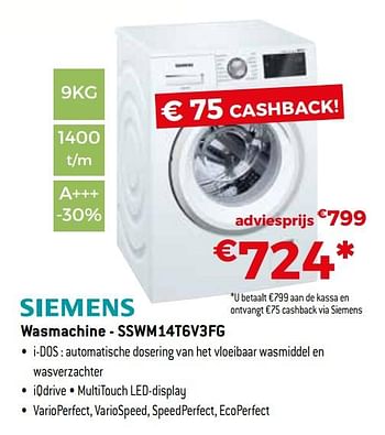 Promoties Siemens wasmachine - sswm14t6v3fg - Siemens - Geldig van 01/10/2019 tot 31/10/2019 bij Exellent