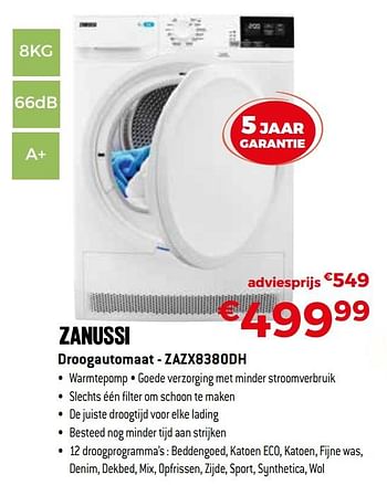 Promoties Zanussi droogautomaat - zazx8380dh - Zanussi - Geldig van 01/10/2019 tot 31/10/2019 bij Exellent