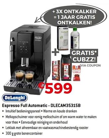 Promoties Delonghi espresso full automatic - dlecam35315b - Delonghi - Geldig van 01/10/2019 tot 31/10/2019 bij Exellent