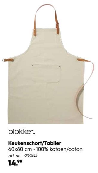 Promoties Keukenschort-tablier - Huismerk - Blokker - Geldig van 30/09/2019 tot 27/10/2019 bij Blokker