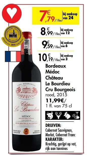 Promoties Bordeaux médoc château le bourdieu cru bourgeois rood - Rode wijnen - Geldig van 26/09/2019 tot 22/10/2019 bij Carrefour