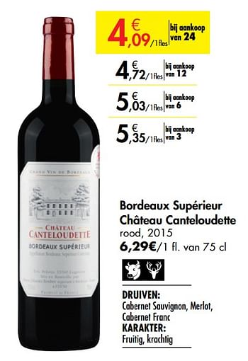 Promoties Bordeaux supérieur château la loubière rood - Rode wijnen - Geldig van 26/09/2019 tot 22/10/2019 bij Carrefour