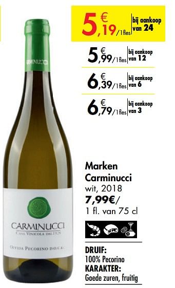 Promotions Marken carminucci wit - Vins blancs - Valide de 26/09/2019 à 22/10/2019 chez Carrefour