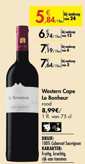 Promoties Western cape le bonheur rood - Rode wijnen - Geldig van 26/09/2019 tot 22/10/2019 bij Carrefour