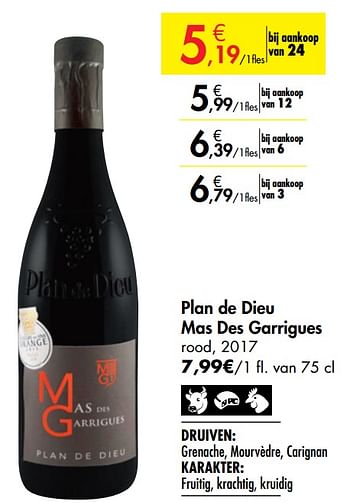 Promoties Plan de dieu mas des garrigues rood - Rode wijnen - Geldig van 26/09/2019 tot 22/10/2019 bij Carrefour