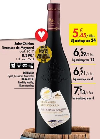 Promoties Saint-chinian terrasses de maynard rood - Rode wijnen - Geldig van 26/09/2019 tot 22/10/2019 bij Carrefour
